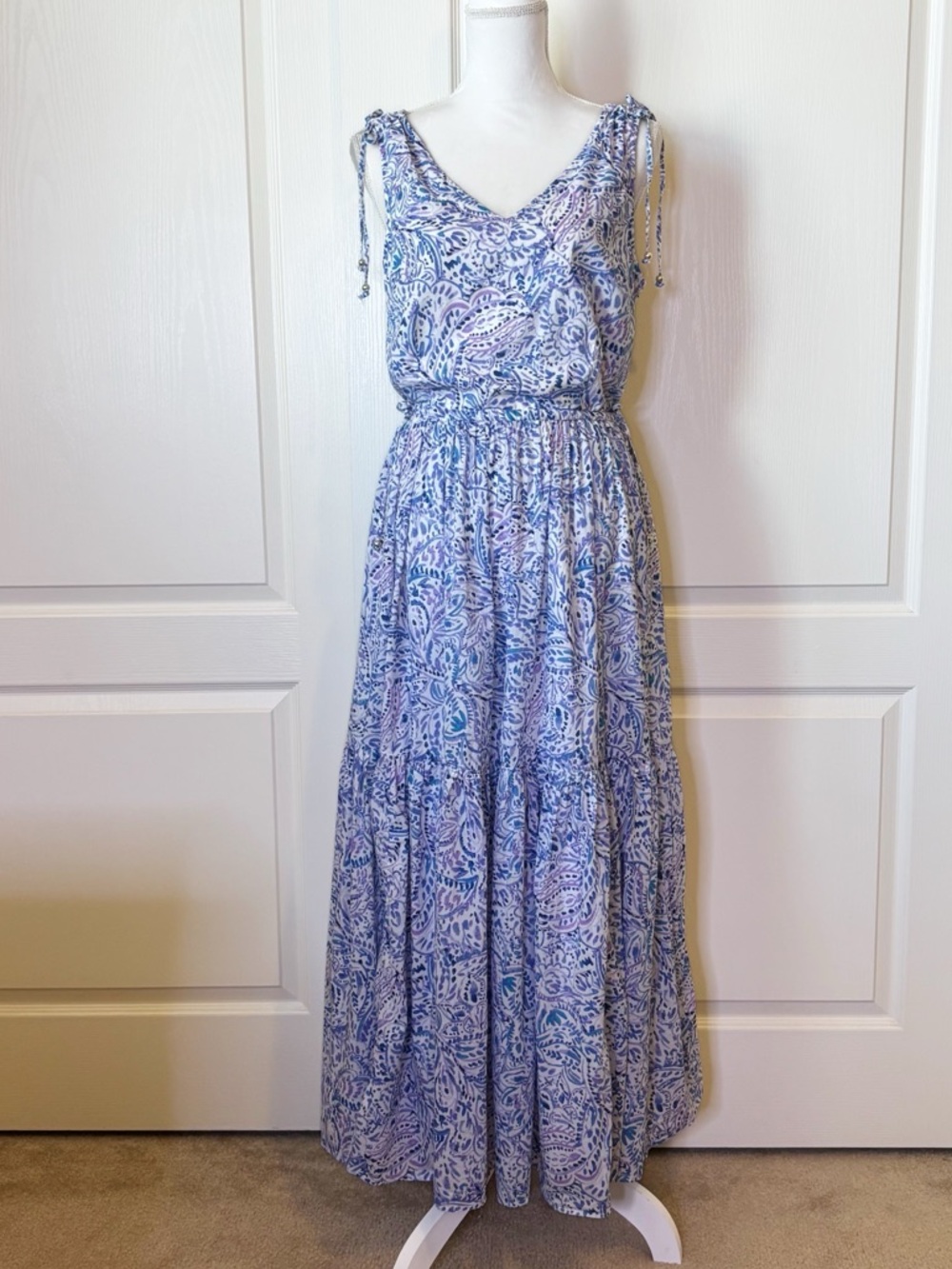Talbots Tiered Cotton Maxi Dress Watercolor Medallions Women’s 12 - Picture 4 of 15